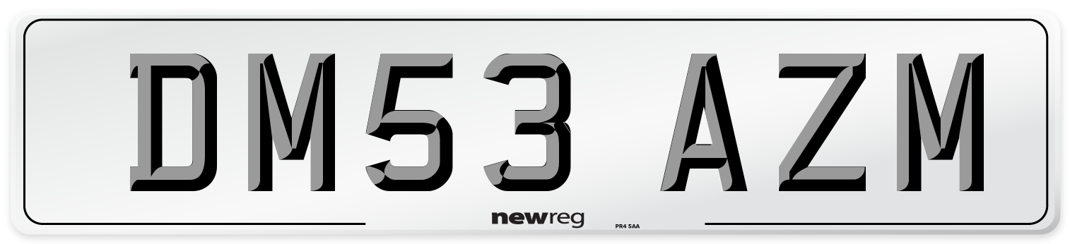 DM53 AZM Number Plate from New Reg